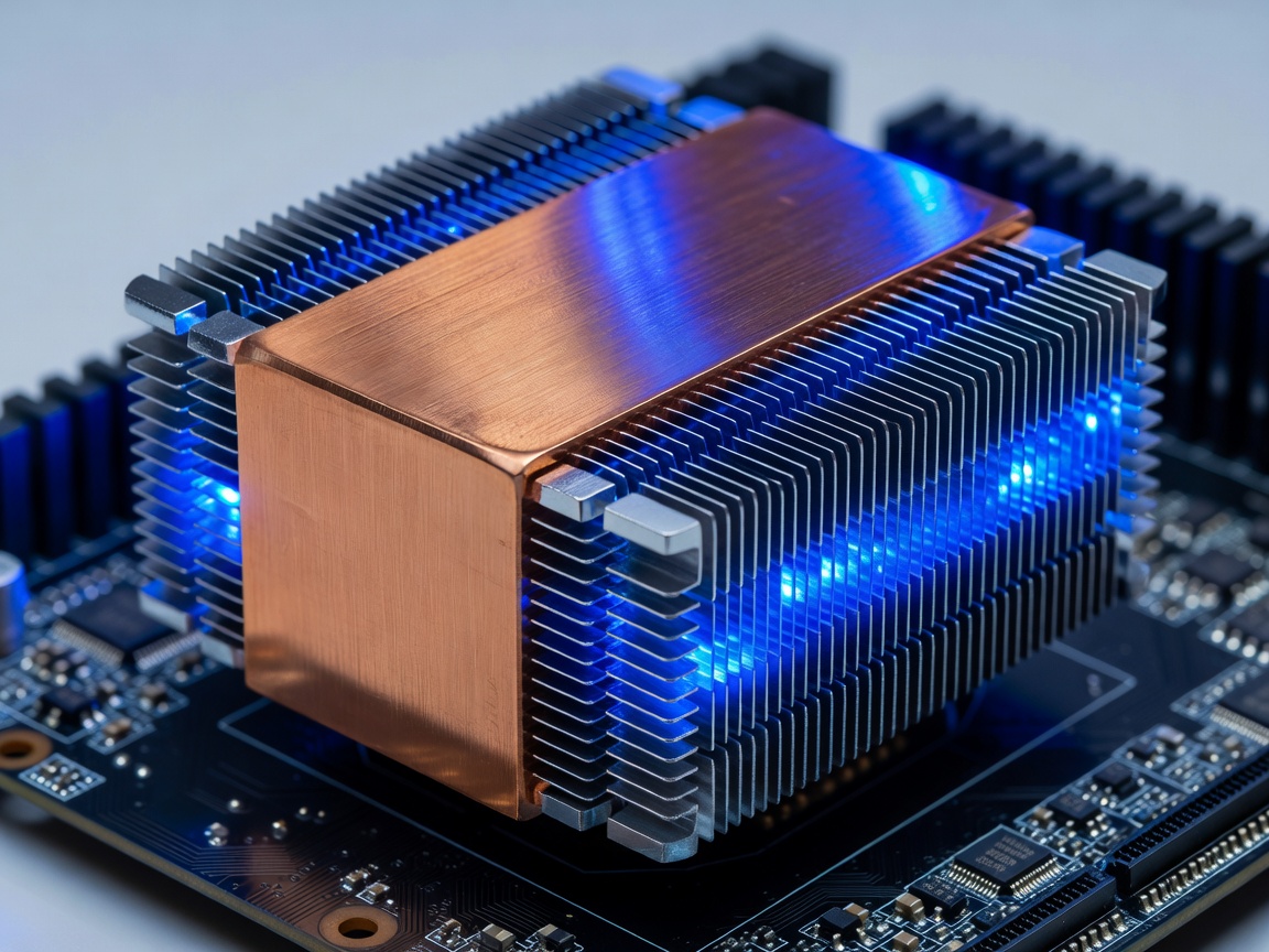 Liquid cooling block illuminated with cyan LEDs inside a gaming PC